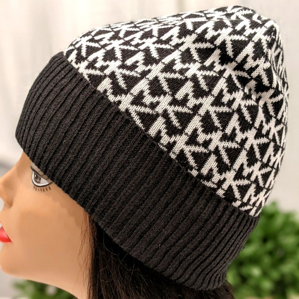 Michael Kors Authentic Allover Logo Black Winter Beanie Hat